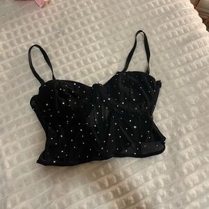 Black Rhinestone Embellished Women's Top